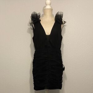 Lulus Black Tulle Ruched Mini Dress Little Black Dress Size XL NEW